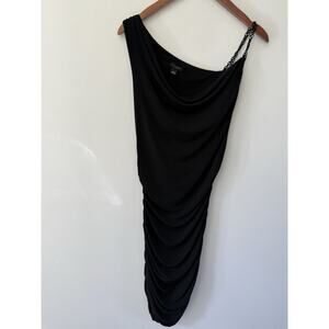 Ann Taylor Bodycon Dress Ruched Side Chain Strap Black Size Small Cocktail Party